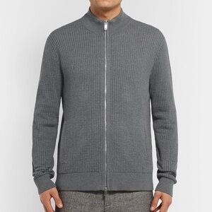 Theory - Amadeo Waffle-Knit Cotton Zip-Up Men’s Gray Front Zip Cardigan Size‎ M